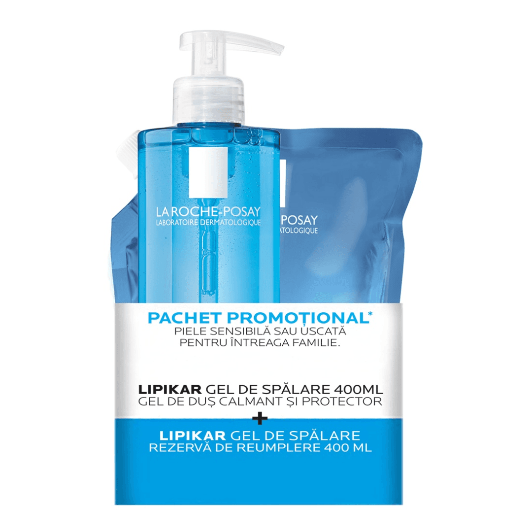 Pachet Gel de dus calmant si protector Lipikar, 400 ml + Rezerva, 400 ml, La Roche-Posay