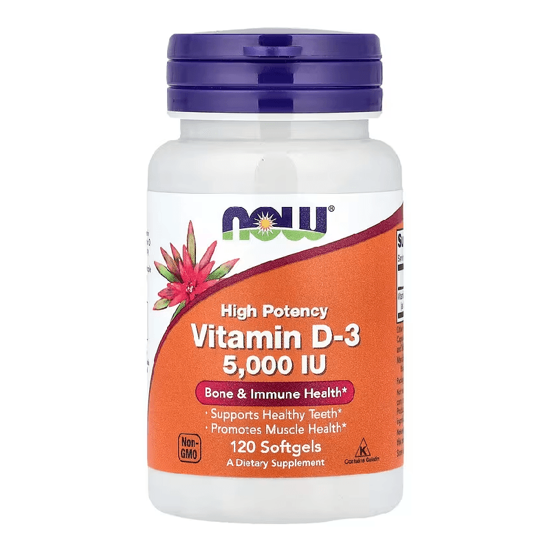 Vitamina D3, 5000 IU, 120 gelule moi, Now Foods