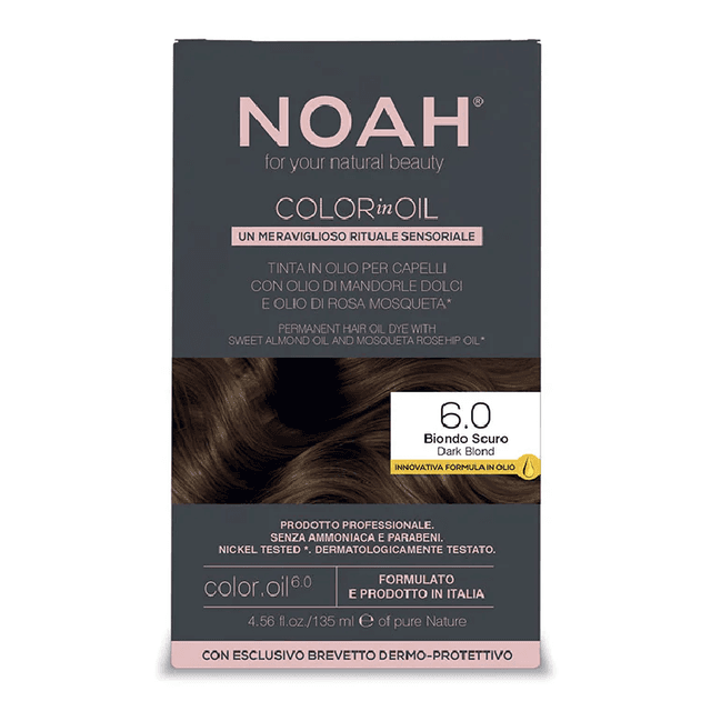 Vopsea de par permanenta fara amoniac, 6.0 Dark Blond, Color in Oil, 135 ml, Noah