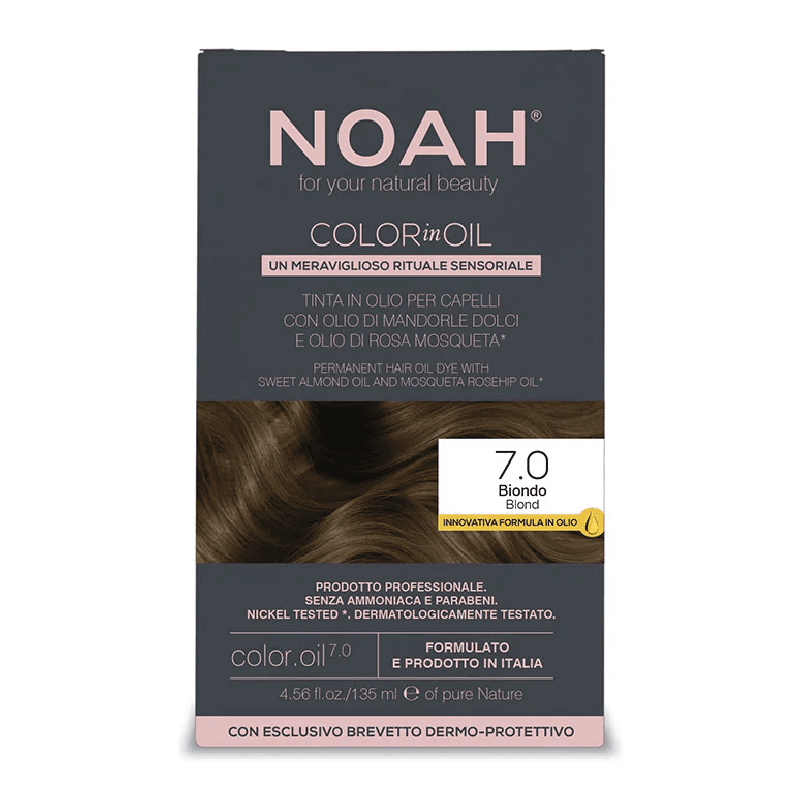 Vopsea de par permanenta fara amoniac, 7.0 Blond, Color in Oil, 135 ml, Noah